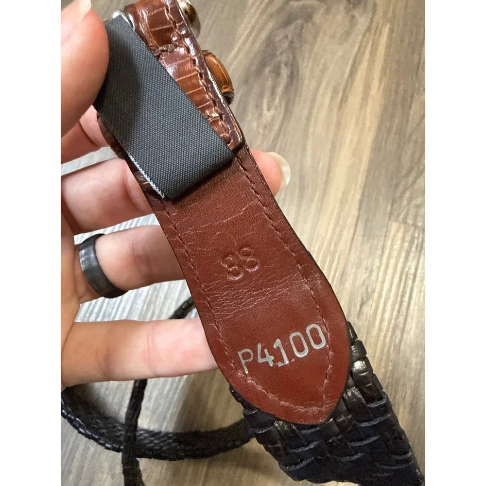 Brighton Belt Mens 38 Brown Woven Leather Two-Toned Lizard Embossed